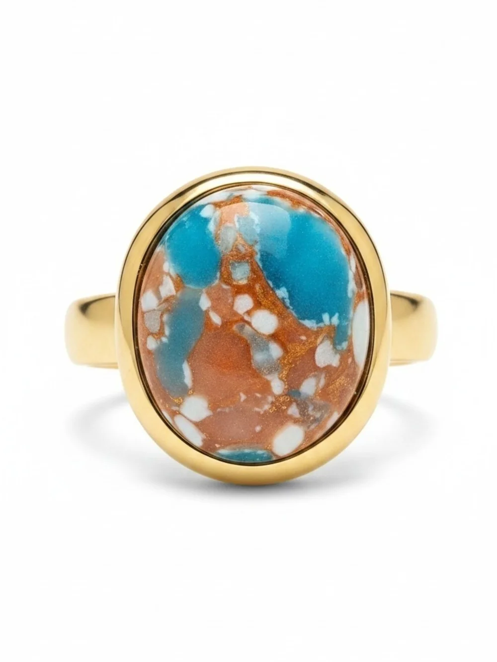Nwt Sassified Boutique Gold-Tone Ring with Blue and Copper Marbled Cabochon